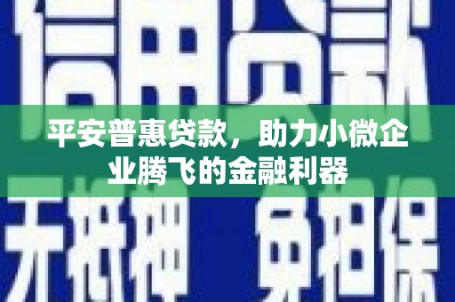 孟州平安普惠贷款，助力小微企业腾飞的金融利器